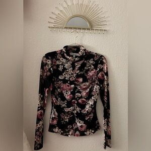 Floral Long Sleeve Top - Black and Pink